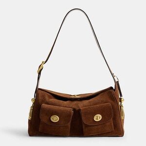 Coach Turnlock Haversack Bag in Warm Brown Suede